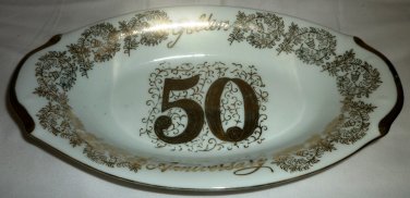 VINTAGE NOROREST FINE CHINA OVAL PLATTER 50TH GOLDEN ANNIVERSARY GOLD EMBOSSED