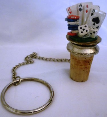 NOVELTY WINE LIQUIER BOTTLE STOPPER WITH RING HOLDER GAMBLING CARDS DICE CASINO