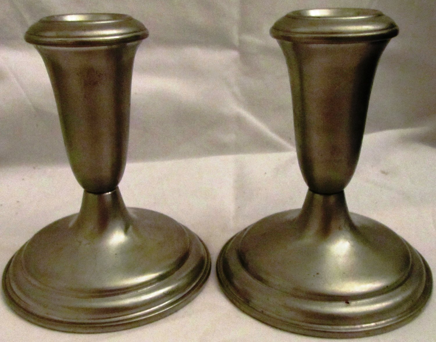 VINTAGE EMPIRE PEWTER WEIGHTED CANDLEHOLDER SET OF 2