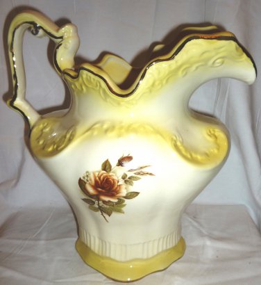 GORGEOUS PORCELAIN OVERSIZED WATER PITCHER VASE BY ARNEL'S HANDPAINTED ROSE 10"