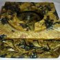 VINTAGE CARVED STONE YELLOW GRANITE ASHTRAY NUMBERED