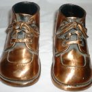 VINTAGE COPPER PLATED LEATHER BABY BOOTIES SHOES FIGURINE