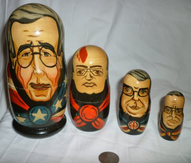 UNIQUE CARVED & HANDPAINTED SET/5 NESTING DOLLS MOST POWERFUL WORLD LEADERS 90th