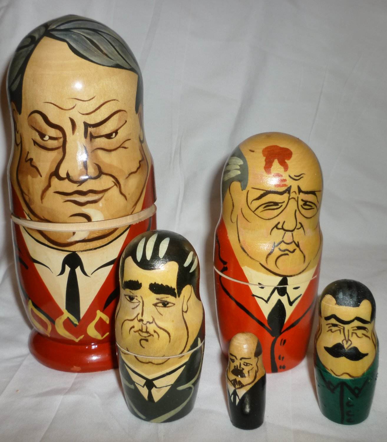 NESTING DOLLS SET/5 USSR RUSSIA LEADERS YELTSIN GORBACHEV BREZHNEV