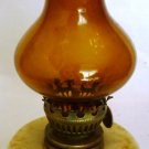 DECORATIVE HURRICANE OIL LAMP MARBLE BASE AMBER GLASS