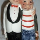 CHARMING VINTAGE CERAMIC HUMOROUS FIGURAL DECANTER BOTTLE 'JOLLY TWOSOME' JAPAN
