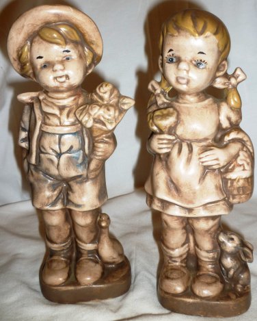 VINTAGE CHARMING CERAMIC BOY & GIRL SET OF 2 FIGURINES