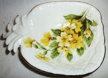 CHARMING VINTAGE BRINN'S BONE CHINA HANDPAINTED FLOWERS PINEAPPLE DISH