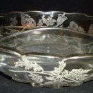 VINTAGE INDIANA GLASS DIVIDED CONDIMENT BALL DISH SILVER OVERLAY POPPIES