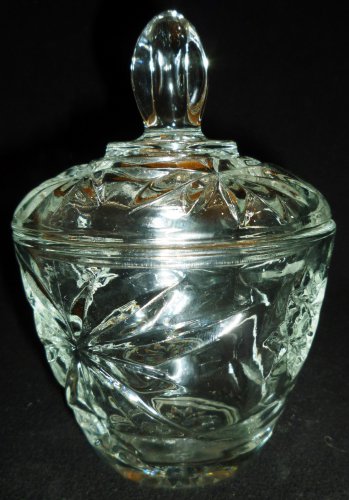 VINTAGE CUT CLEAR CRYSTAL GLASS STARS LIDDED CONDIMENT DISH