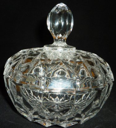 VINTAGE CRYSTAL CLEAR GLASS LIDDED BOWL VANITY