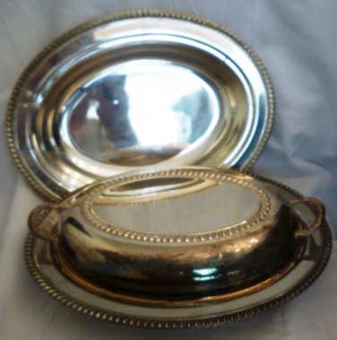 VINTAGE SMP SILVERPLATED CHAFFING HOT SERVER DISH X 2 W/LID