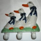 PORCELAIN WALL MOUNT THREE DUCKS HOOKS KITCHEN CHILD ROOM DECOR