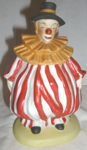 CHARMING PORCELAIN BISQUE WHITE & RED STRIPED OUTFIT CLOWN FIGURINE