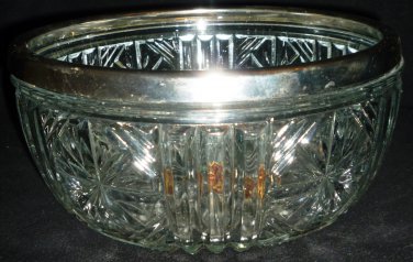 VINTAGE CUT CLEAR LEAD CRYSTAL GLASS BOWL SILVERPLATE TRIM BOWL FRUIT ENGLAND