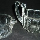 VINTAGE L.E.SMITH CLEAR GLASS PANEL INDIVIDUAL SUGAR BOWL & CREAMER SET