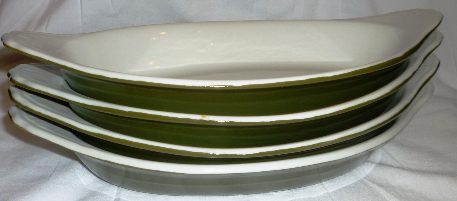 HALL'S OLIVE GREEN OVAL AU GRATIN CASSEROLE BAKING DISH SET OF 4