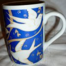 WCL PORCELAIN COFFEE TEA MUG CUP BLUE/WHITE DOVES FOR PEACE
