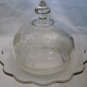 VINTAGE CLEAR ETCHED BUTTERFLY & FLOWERS CAMBRIDGE GLASS BUTTER CHEESE DISH DOME