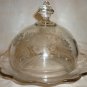VINTAGE CLEAR ETCHED BUTTERFLY & FLOWERS CAMBRIDGE GLASS BUTTER CHEESE DISH DOME