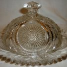 GORGEOUS VINTAGE OVAL CLEAR CUT GLASS COVERED BUTTER CHEESE DISH SAWTOOTH EDGE