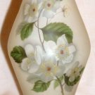 VINTAGE WHITE SATIN FROSTED GLASS HANDPAINTED JASMINE FLOWERS PEDESTAL VASE