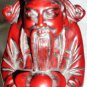 BEAUTIFUL CHINESE FIGURINE MONK WITH BOWL FOR PROSPERITY RED LACQUER
