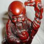 BEAUTIFUL CHINESE FIGURINE MONK WITH WALKING STICK RED LACQUER