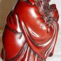 BEAUTIFUL CHINESE FIGURINE MONK WITH WALKING STICK RED LACQUER