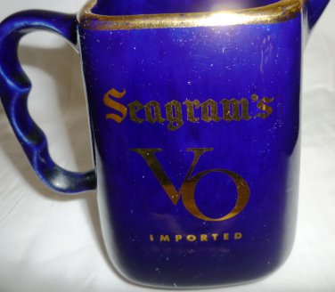 VINTAGE COBALT CERAMIC SEAGRAM'S VO CANADIAN WHISKEY WATER PITCHER