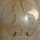 GORGEOUS ETCHED STALLION HORSE CLEAR GLASS PLATE DISPLAY DESKTOP