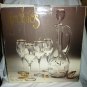 CRYSTAL CLEAR STUDIOS 5pcs WINE SET MOUTH BLOWN HAND CUT CRYSTAL 24K ACCENTS NMB