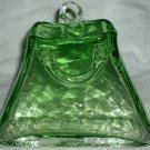 GORGEOUS HANDBLOWN MURANO OPTICAL GREEN GLASS WALL POCKET FLOWER VASE PURSE