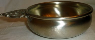 VINTAGE EARLY AMERICAN BY WEB ROUND PEWTER PORRIDGE BOWL FILIGREE HANDLE