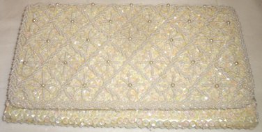 VINTAGE DuBARRY BEADED IVORY WHITE EVENING BAG CLUTCH + SILVERPLATE COMB