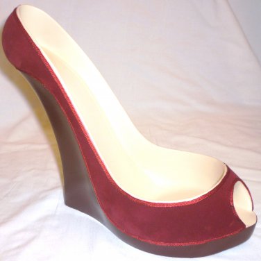 WINE CADDY BOTTLE HOLDER WILD EYE DESIGN RED HIGH HEEL WEDGE SHOE FELT LINED