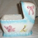 1VINTAGE GIFTWARES CO NANCY PEW JAPAN BABY CRADLE PORCELAIN MUSIC BOX LULLABY