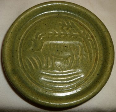 GREEN POTTERY CERAMIC COASTER VOTIVE CANDLEHOLDER