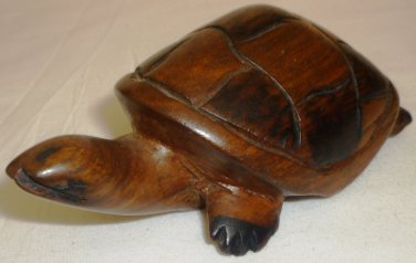 BEAUTIFUL WOOD CARVED FIGURINE TURTLE TURQUOISE