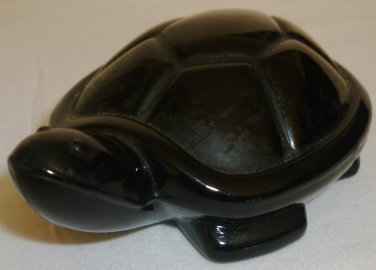 CHARMING BLACK GLASS TURTLE FIGURINE PAPER WEIGHT