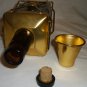 VINTAGE DARK AMBER GLASS ENCASED BRASS EMPTY LIQUOR BOTTLE DECANTER MUSIC BOX
