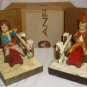VINTAGE HANDCARVED ANRI ITALY SET OF BOOKENDS KIDS SLEDDING BOY & GIRL NMB
