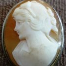 ANTIQUE CAMEO CORAL SHELL CARVED ITALY PEDANT BROCH .825 GOLD SILVER INCASED