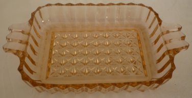 VINTAGE DEPRESSION PINK GLASS SQUARE DOUBLE HANDLED DISH ASHTRAY