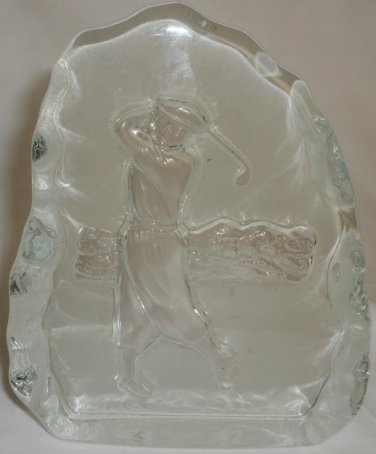 GOLF VICTORIAN GOLFER DECORATIVE CLEAR & FROSTED GLASS PAPERWEIGHT FIGURINE