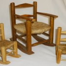 DOLLHOUSE WICKER FURNITURE SET OF 3 STRAIGHT BACK & ROCKING CHAIRS