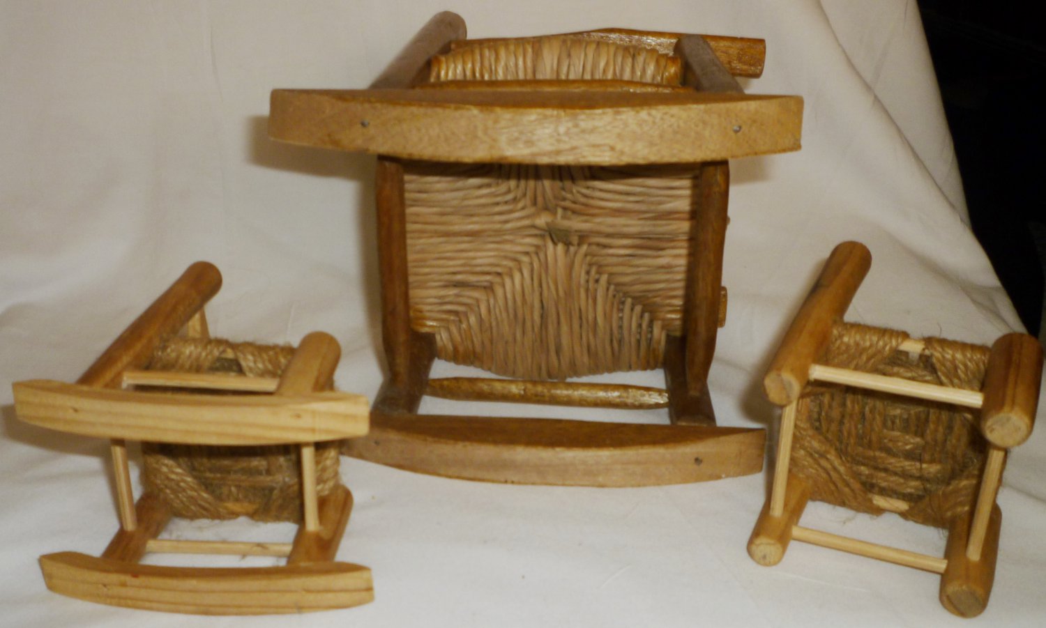 DOLLHOUSE WICKER FURNITURE SET OF 3 STRAIGHT BACK & ROCKING CHAIRS