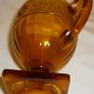 VNTG AMBER INDIANA GLASS DAISY PEDESTAL CREAMER & DOUBLE HANDLED SOUP SUGAR CUP