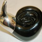 CUTE BLACK GLASS AND SILVERPLATE SNAIL FIGURINE PAPERWEIGHT