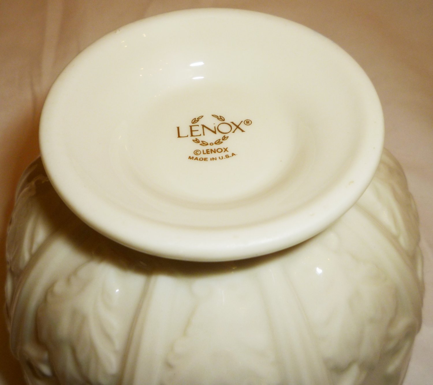 DECORATIVE WHITE LENOX BOWL WITH BELLS MADE IN USA